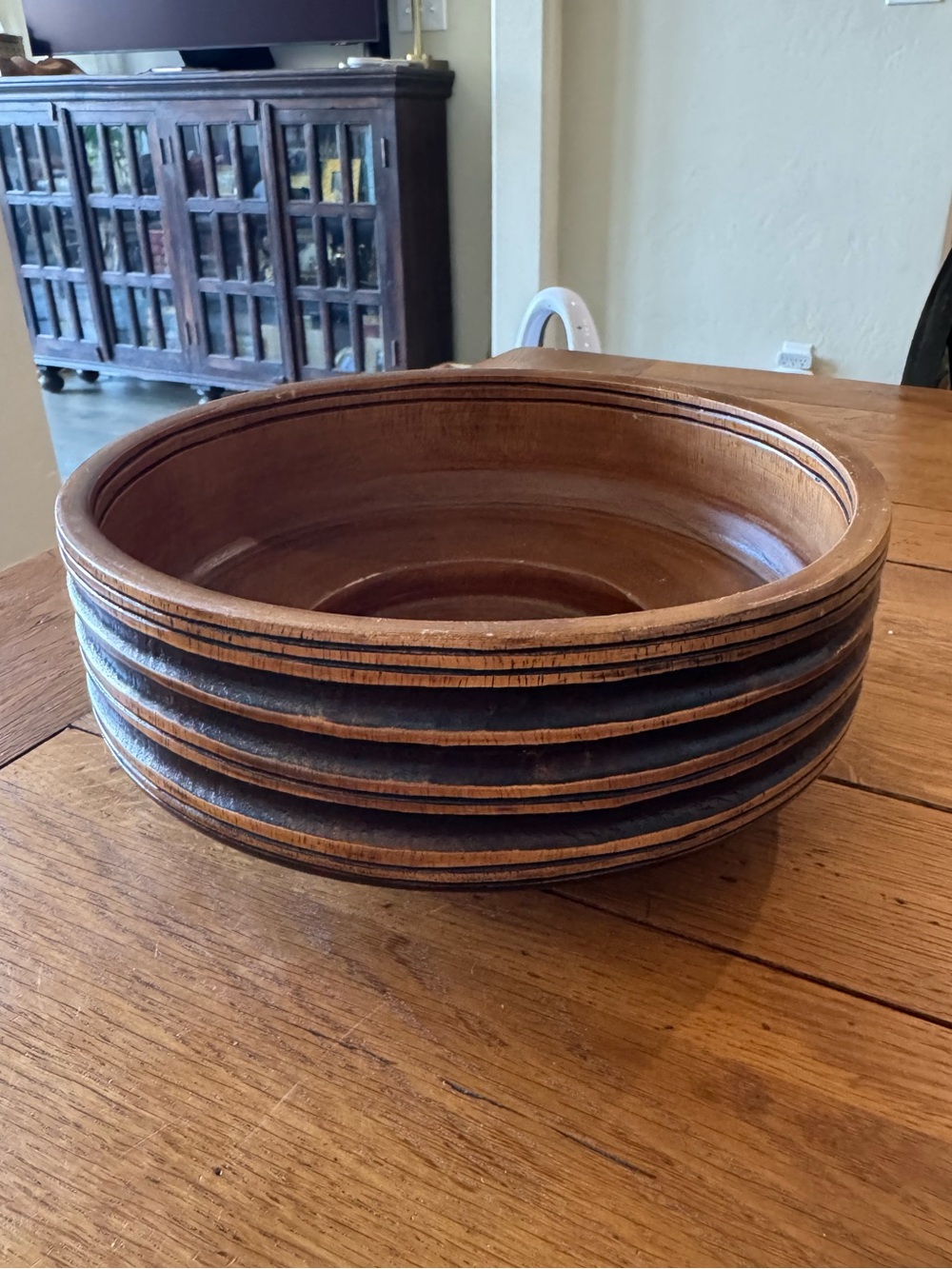 Vintage Turned Wood Ribbed Bowl - Home Decor Accent